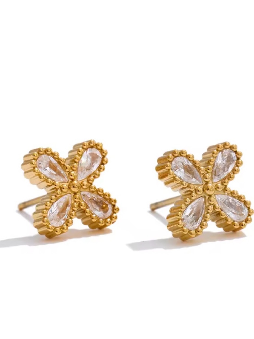 Gold Floral Teardrop Crystal Stud Earrings - Women Jewelry